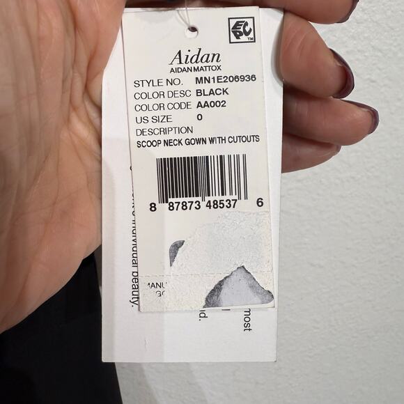 Aidan Mattox Black Cut-Out Scoop Neck Maxi Evening Gown Sz 0 NWT - Picture 9 of 15